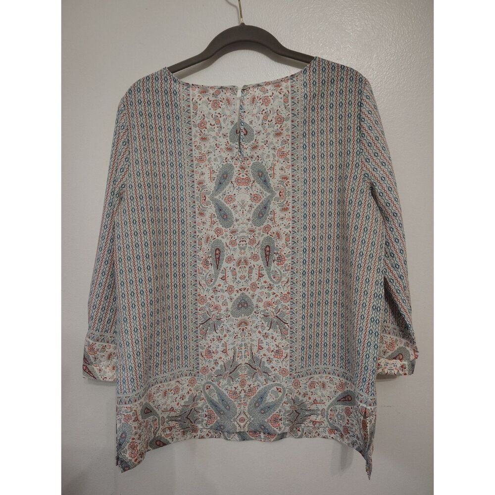 Mercer & Madison Boho Paisley Floral Blouse Tunic Blue Coral Size Large - Picture 5 of 7